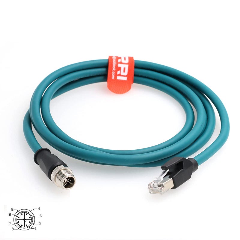 DRRI M12 X-Coded 8 Pin to RJ45 Gigabit Ethernet Interface Cat 7e Shielded Cable for cognex 262 Cameras | Barcode Scanners(3M) - Image 1